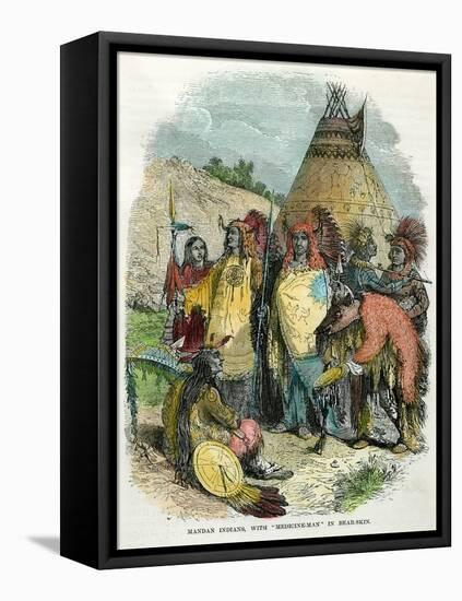 Mandan Indians, with Medicine Man in Bear Skin, C1875-null-Framed Stretched Canvas
