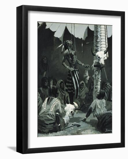 Mandan Initiation Ceremony (The Sundance), 1888-Frederic Remington-Framed Giclee Print