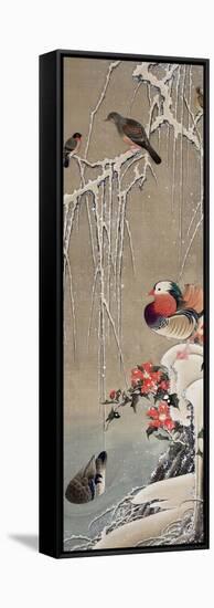 Mandarin Duck in the Snow 1-Jakuchu Ito-Framed Stretched Canvas