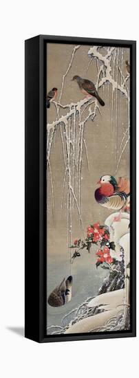 Mandarin Duck in the Snow 1-Jakuchu Ito-Framed Stretched Canvas