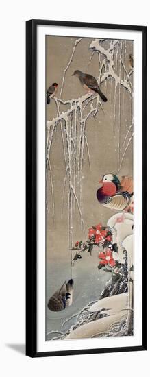 Mandarin Duck in the Snow 1-Jakuchu Ito-Framed Giclee Print