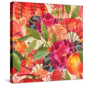 Mandarin Lotus Fan & Lampions-null-Stretched Canvas