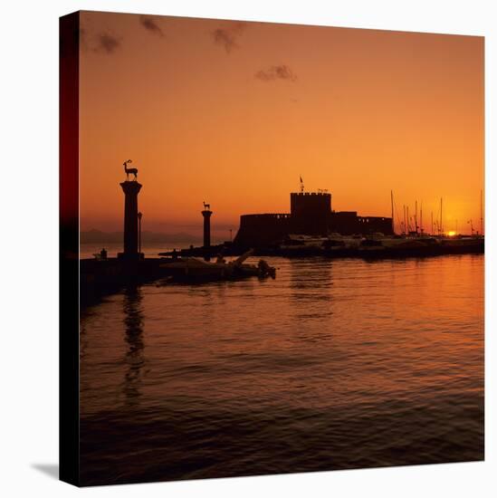 Mandraki Harbour at Sunrise, Rhodes Town, Rhodes Island, Dodecanese Islands, Greek Islands, Greece-Stuart Black-Stretched Canvas