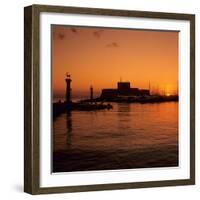 Mandraki Harbour at Sunrise, Rhodes Town, Rhodes Island, Dodecanese Islands, Greek Islands, Greece-Stuart Black-Framed Photographic Print