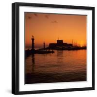 Mandraki Harbour at Sunrise, Rhodes Town, Rhodes Island, Dodecanese Islands, Greek Islands, Greece-Stuart Black-Framed Photographic Print