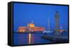 Mandraki Harbour, Rhodes City, Rhodes, Dodecanese, Greek Islands, Greece, Europe-Tuul-Framed Stretched Canvas