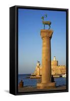 Mandraki Harbour, Rhodes City, Rhodes, Dodecanese, Greek Islands, Greece, Europe-Tuul-Framed Stretched Canvas