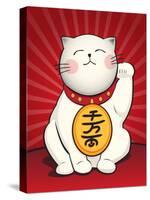 Maneki Neko (Lucky Cat) Art Poster Print-null-Stretched Canvas