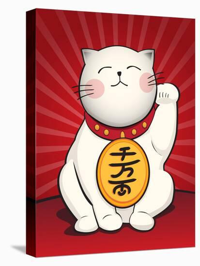 Maneki Neko (Lucky Cat) Art Poster Print-null-Stretched Canvas