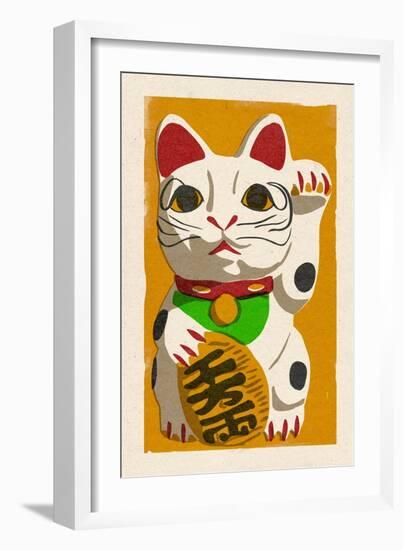 Maneki Neko - Woodblock-Lantern Press-Framed Art Print