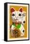 Maneki Neko - Woodblock-Lantern Press-Framed Stretched Canvas