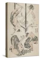 Manga : ouvrier agricole manipulant un pilon mu par son propre poids-Katsushika Hokusai-Stretched Canvas