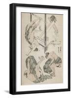 Manga : ouvrier agricole manipulant un pilon mu par son propre poids-Katsushika Hokusai-Framed Giclee Print