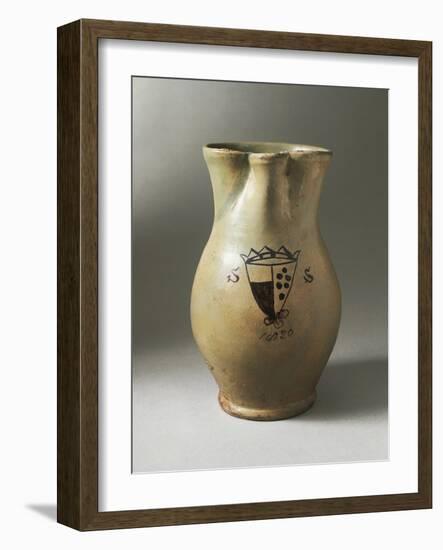 Manganese Decorated Jug with Coat of Arms Flanked by Letter S on Both Sides-null-Framed Giclee Print