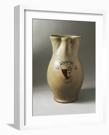 Manganese Decorated Jug with Coat of Arms Flanked by Letter S on Both Sides-null-Framed Giclee Print