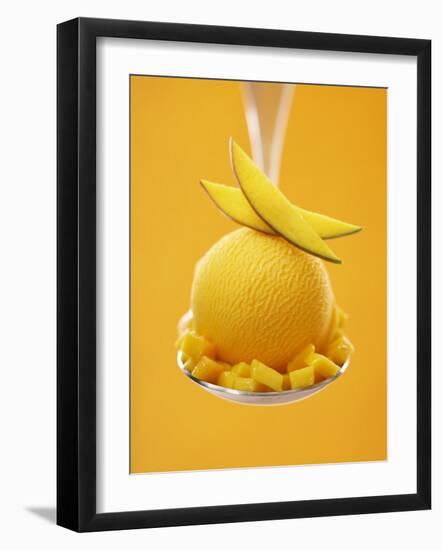 Mango Sorbet with Fresh Fruit on a Spoon-Marc O^ Finley-Framed Photographic Print