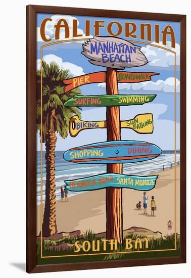 Manhattan Beach, California - Destination Sign-Lantern Press-Framed Art Print