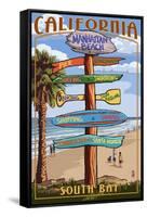 Manhattan Beach, California - Destination Sign-Lantern Press-Framed Stretched Canvas