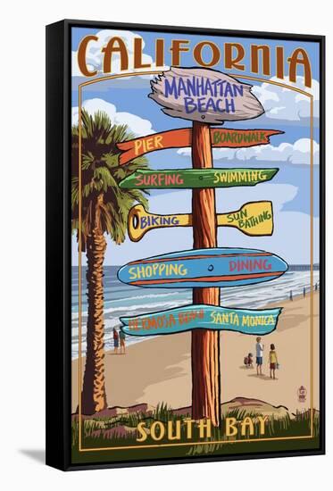 Manhattan Beach, California - Destination Sign-Lantern Press-Framed Stretched Canvas