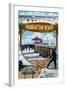 Manhattan Beach, California - Montage Scenes-Lantern Press-Framed Art Print