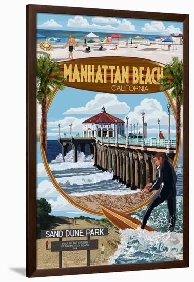 Manhattan Beach, California - Montage Scenes-Lantern Press-Framed Art Print