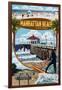 Manhattan Beach, California - Montage Scenes-Lantern Press-Framed Art Print