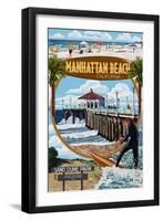 Manhattan Beach, California - Montage Scenes-Lantern Press-Framed Art Print