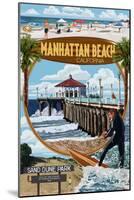 Manhattan Beach, California - Montage Scenes-Lantern Press-Mounted Art Print