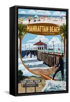 Manhattan Beach, California - Montage Scenes-Lantern Press-Framed Stretched Canvas