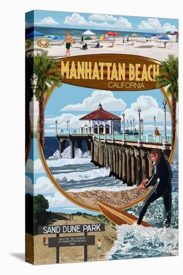 Manhattan Beach, California - Montage Scenes-Lantern Press-Stretched Canvas