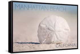 Manhattan Beach, California - Sand Dollar and Beach-Lantern Press-Framed Stretched Canvas