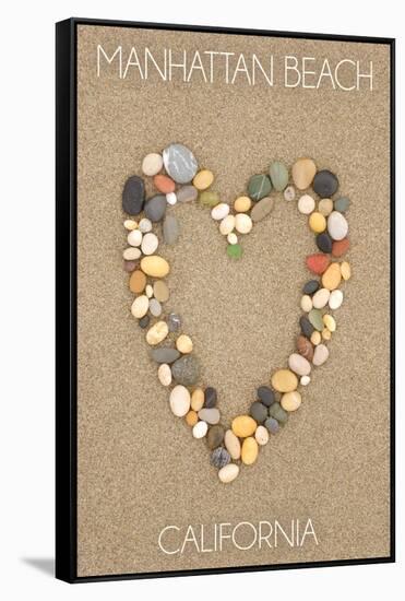 Manhattan Beach, California - Stone Heart on Sand-Lantern Press-Framed Stretched Canvas