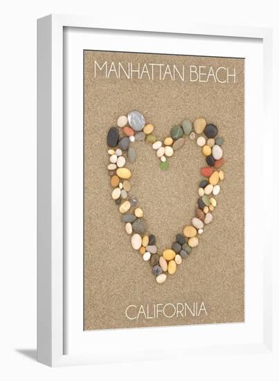Manhattan Beach, California - Stone Heart on Sand-Lantern Press-Framed Art Print