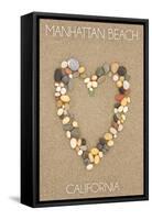 Manhattan Beach, California - Stone Heart on Sand-Lantern Press-Framed Stretched Canvas