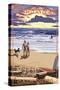 Manhattan Beach, California - Sunset Beach Scene-Lantern Press-Stretched Canvas
