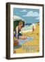 Manhattan Beach, California - Woman on the Beach-Lantern Press-Framed Art Print