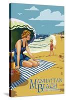 Manhattan Beach, California - Woman on the Beach-Lantern Press-Stretched Canvas