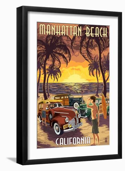 Manhattan Beach, California - Woodies and Sunset-Lantern Press-Framed Art Print