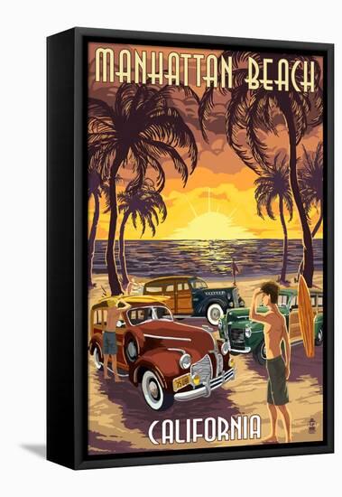 Manhattan Beach, California - Woodies and Sunset-Lantern Press-Framed Stretched Canvas