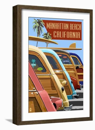 Manhattan Beach, California - Woodies Lined Up-Lantern Press-Framed Art Print