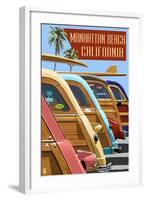 Manhattan Beach, California - Woodies Lined Up-Lantern Press-Framed Art Print