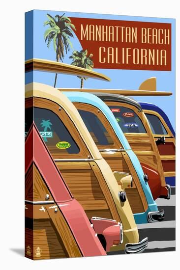 Manhattan Beach, California - Woodies Lined Up-Lantern Press-Stretched Canvas