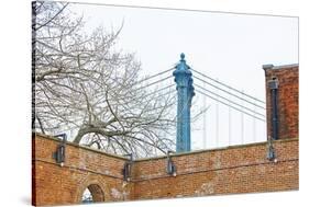 Manhattan Bridge and Brick Wall-Erin Clark-Stretched Canvas