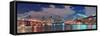 Manhattan Bridge and Brooklyn Bridge Panorama over East River at Night in New York City Manhattan W-Songquan Deng-Framed Stretched Canvas