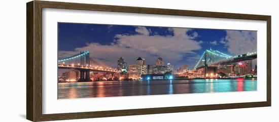 Manhattan Bridge and Brooklyn Bridge Panorama over East River at Night in New York City Manhattan W-Songquan Deng-Framed Photographic Print