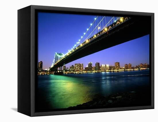 Manhattan Bridge and Skyline at Dusk-Alan Schein-Framed Stretched Canvas