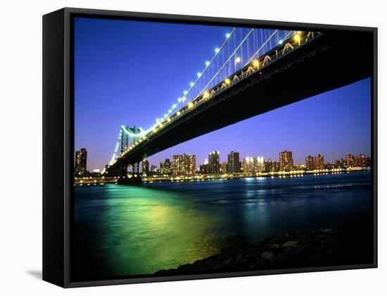 Manhattan Bridge and Skyline at Dusk-Alan Schein-Framed Stretched Canvas