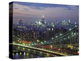 Manhattan Bridge and Skyline at Night-Michel Setboun-Stretched Canvas