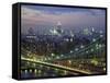 Manhattan Bridge and Skyline at Night-Michel Setboun-Framed Stretched Canvas