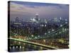 Manhattan Bridge and Skyline at Night-Michel Setboun-Stretched Canvas